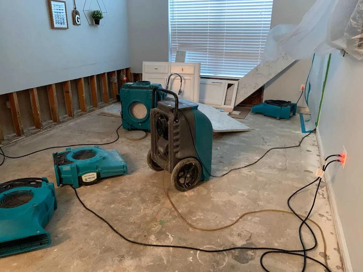 Dehumidifier in flood-cut room for Water Damage Restoration in Waxhaw